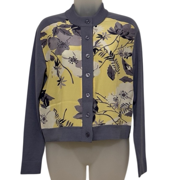 St. John Merino Wool & Silk Floral Panel Button Down Cardigan Size S READ - Picture 2 of 15